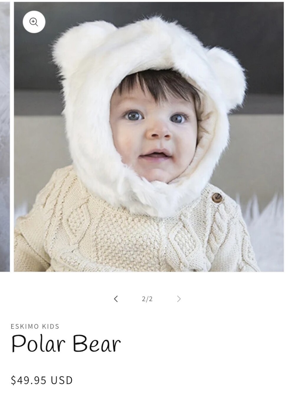 Eskimo Kids Polar Bear Faux Fur Hood in White
